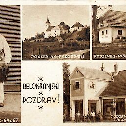 Štiridelna razglednica z motivi Podzemlja, poslana 3. 10. 1937.