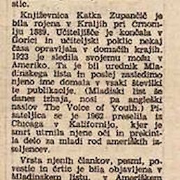 Članek ob smrti Katke Zupančič v Dolenjskem listu (19. 10. 1967)