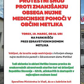 Protestni shod proti zmanjšanju obsega nujne medicinske pomoči v občini Metlika